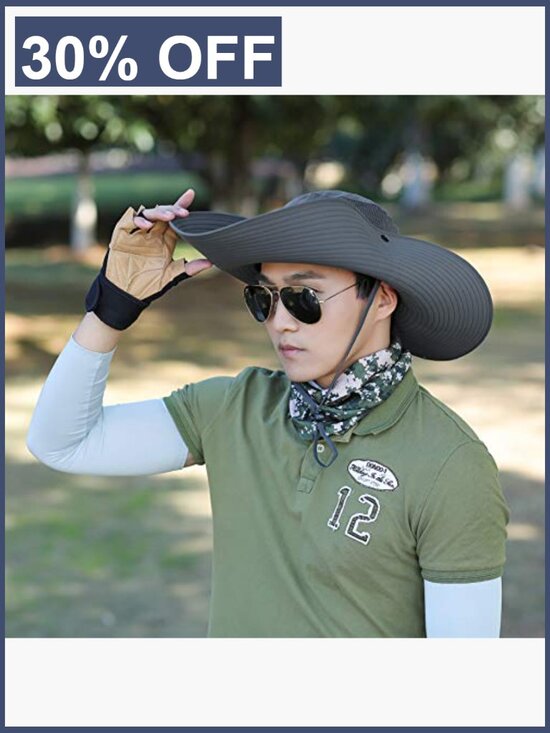 Wide Brim Sun Hat Bucket Safari Fishing Hiking Adjustable Drawstring Foldable main image 3